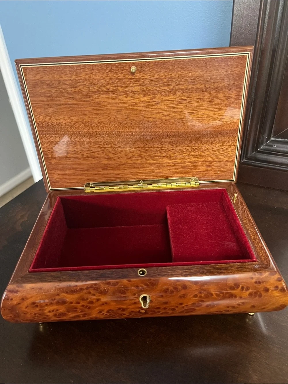 Vintage Italian Wood Inlay Music Box with Key